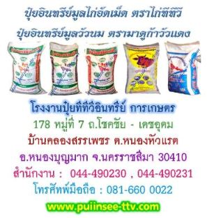 PUIINSEE-TTV ปุ๋ยอินทรีย์มูลไก่อัดเม็ด ตราไก่ ทีทีวี ซึ่งเป็นปุ๋ยอินทรีย์ที่ผลิตจากมูลไก่แท้ 100% PUIINSEE-TTV ปุ๋ยอินทรีย์มูลไก่อัดเม็ด ตราไก่ ทีทีวี ซึ่งเป็นปุ๋ยอินทรีย์ที่ผลิตจากมูลไก่แท้ 100%
